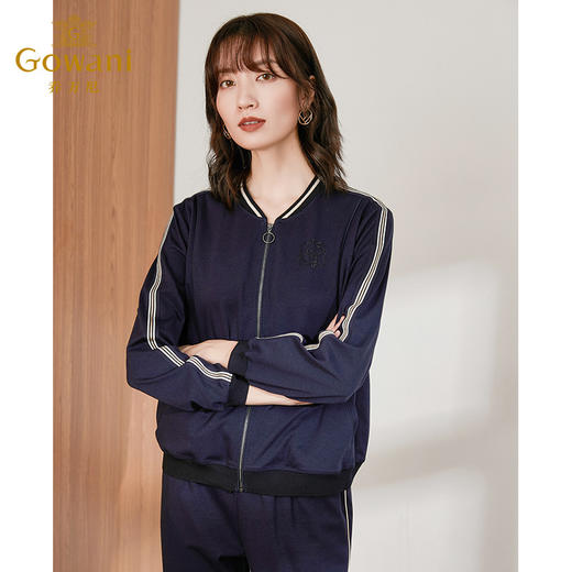 乔万尼秋季新款针织舒适弹力蓝色棒球服休闲日常家居运动套装ES3G608 商品图1