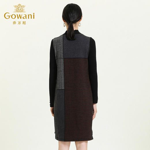 乔万尼秋冬新款艺术格纹印花花边立领羊毛设计感宽松舒适感连衣裙ES4E307 商品图3