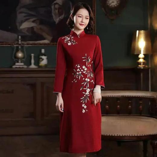 XGT-Q2409秋季新款改良针织古典印花A摆中长款旗袍裙 商品图0