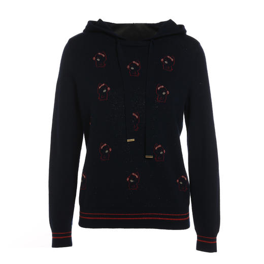 乔万尼秋冬新款设计感弹力面料舒适运动风趣味连帽针织卫衣ES4M412 商品图4