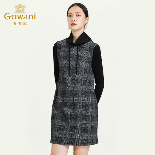 乔万尼秋冬高领设计保暖舒适羊毛针织拼接复古优雅连衣裙ES4E329 商品图1