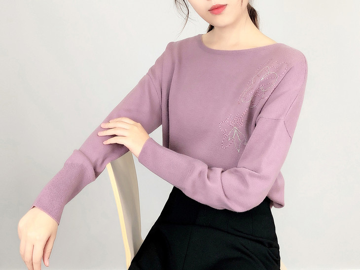 溜肩袖绵羊毛织花针织衫md0705