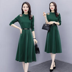 WZNH-LY2006大摆型2020年秋季长袖长裙拉链拼接时尚连衣裙