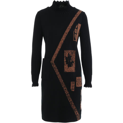 乔万尼秋冬新款花边立领设计几何印花羊毛宽松舒适设计感连衣裙ES4E308 商品图4