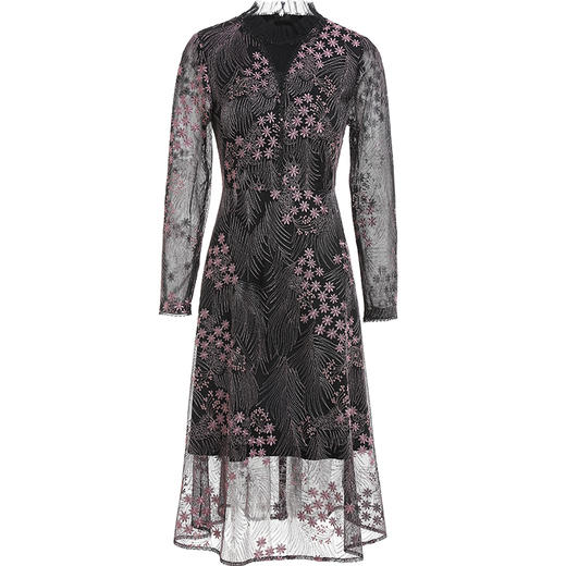 乔万尼秋季新款刺绣拼接网纱重工烫钻性感收腰显瘦优雅连衣裙ES4E357 商品图4