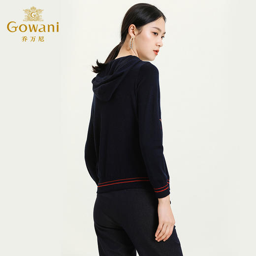 乔万尼秋冬新款设计感弹力面料舒适运动风趣味连帽针织卫衣ES4M412 商品图2