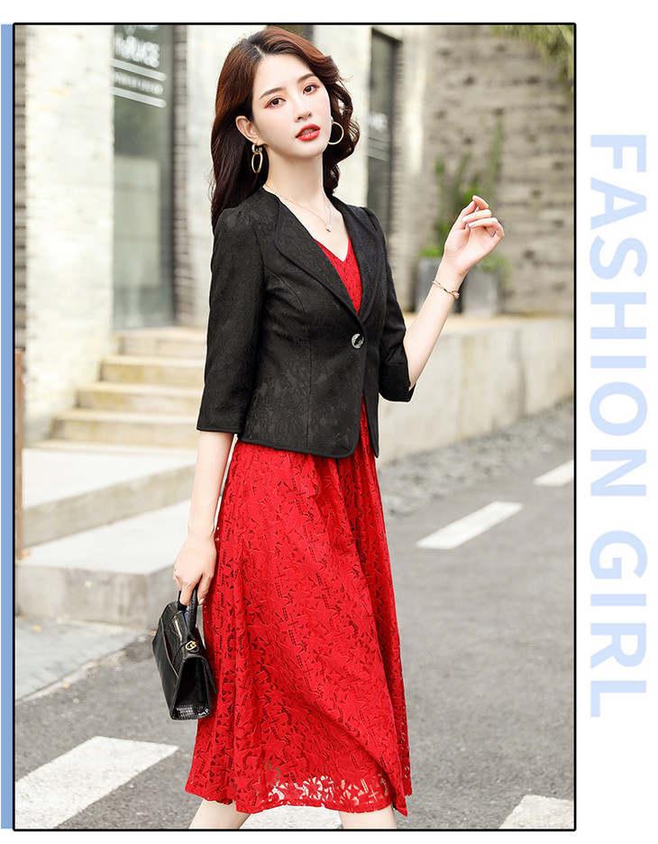新款韩版百搭配旗袍裙子外搭蕾丝小西装hr9201501