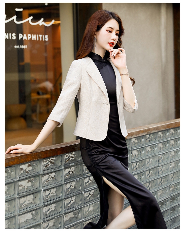 新款韩版百搭配旗袍裙子外搭蕾丝小西装hr9201501