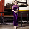 DLQ-A2640新款中国风优雅气质修身立领七分袖丝绒刺绣长款礼服裙TZF 商品缩略图0
