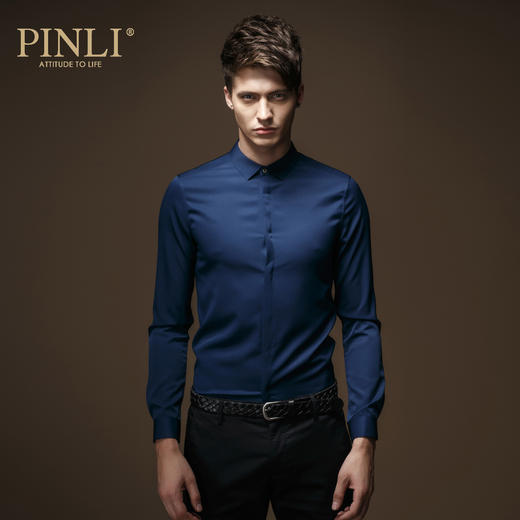 PINLI 品立衬衫男士秋季抗皱免烫长袖白色时尚衬衣微弹修身男上衣C029 商品图1