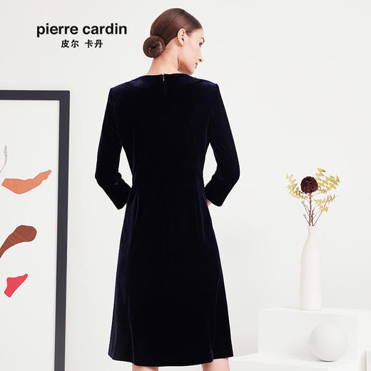 皮尔卡丹女装专柜正品蓝色V领镶钻丝绒连衣裙商场同款P93DL13N0
 商品图2