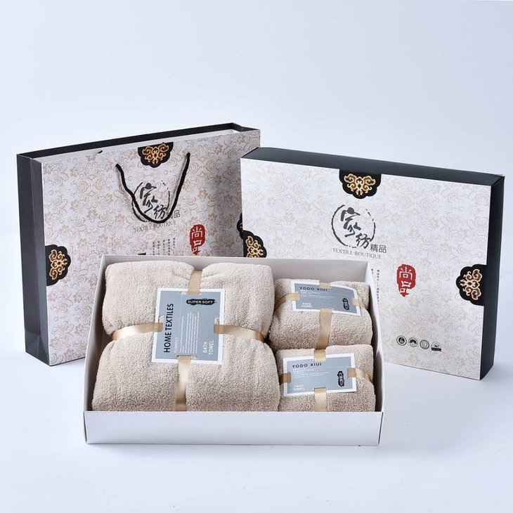 珊瑚绒毛巾浴巾三件套礼盒