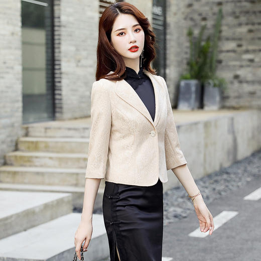 新款韩版百搭配旗袍裙子外搭蕾丝小西装hr9201501