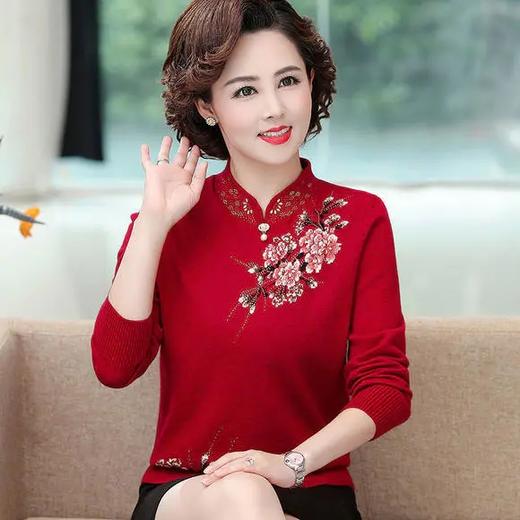 W-265788新款中老年洋气旗袍领刺绣花打底衫Y 商品图3