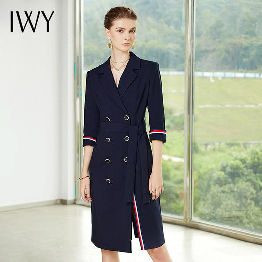 IWY/藏青色七分长袖西装连衣裙Q10392 商品图1