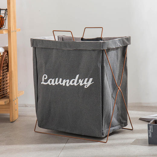 【谷子麦子 马丁布铁架中号折叠洗衣篓】脏衣篮方形居家布艺收纳篓桶 商品图2