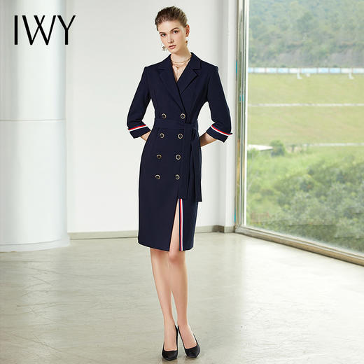 IWY/藏青色七分长袖西装连衣裙Q10392 商品图5