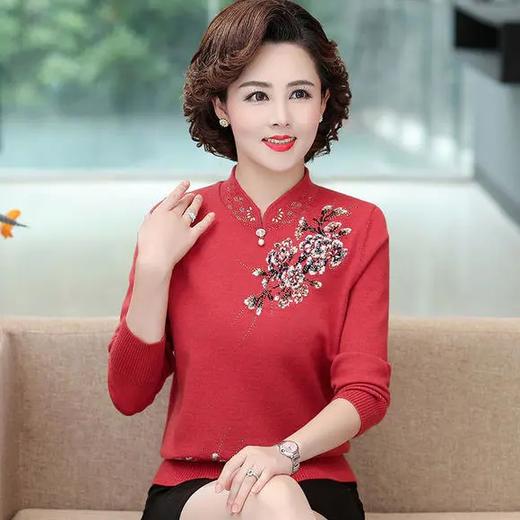 W-265788新款中老年洋气旗袍领刺绣花打底衫Y 商品图1