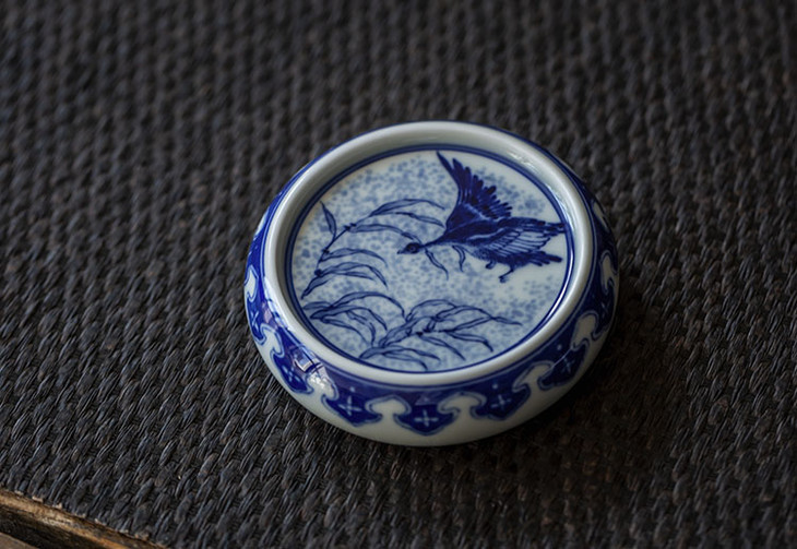 茶香记仿古泥手绘青花盖置匠人手作高端精品玩赏性高雅致物件