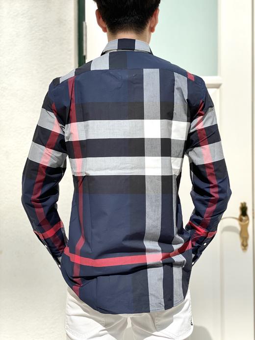 burberry巴宝莉男装长袖棉质混纺格纹衬衫8004829