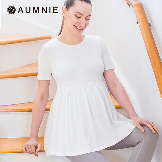 孕妇全棉舒适褶皱拼接短袖上衣 Maternity Pleated Short Sleeve Top 商品图1