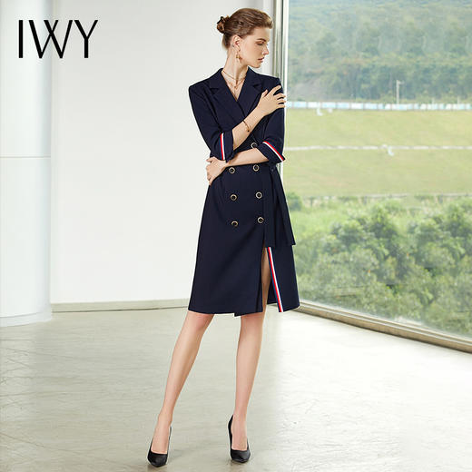 IWY/藏青色七分长袖西装连衣裙Q10392 商品图6