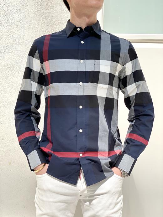 burberry巴宝莉男装长袖棉质混纺格纹衬衫8004829
