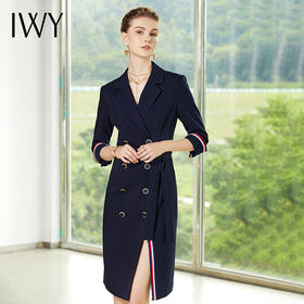 IWY/藏青色七分长袖西装连衣裙Q10392
