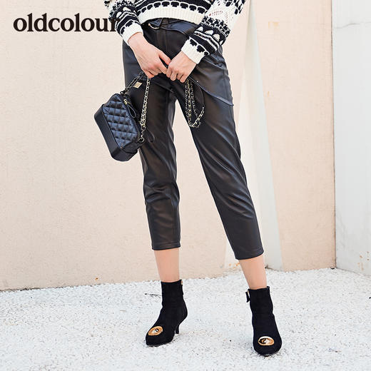 oldcolour冬季新品九分休闲皮裤女L41073153 商品图0