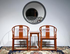 红桥红  家具严选  缅甸花梨（大果紫檀）  【垂手 刀牙圈椅 三件套】