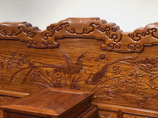 红桥红  家具严选  缅甸花梨（大果紫檀）  【直背 凤凰牡丹弧腿沙发 十三件套】 商品图5