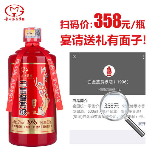 贵州茅台白金鉴赏级1996浓香型红瓶52度500ml/1瓶/6瓶整箱 商品图1