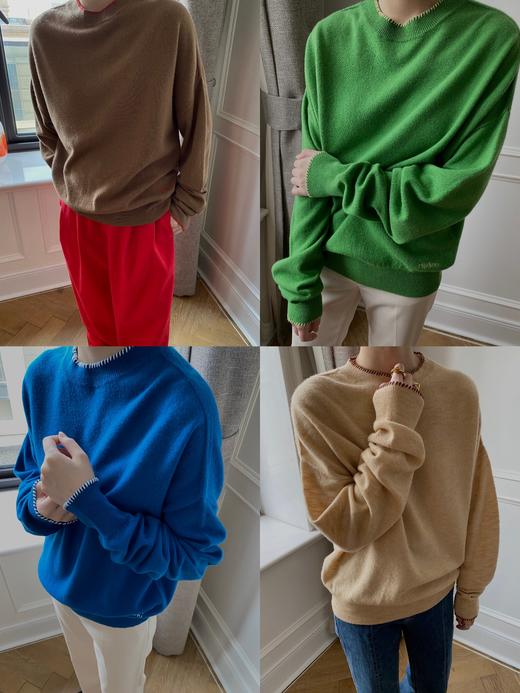 HIDEMI 本季必入/美利奴羊毛/趣味手工齿轮小撞色款廓形堆堆袖毛衣（字母刺绣设计） 商品图10