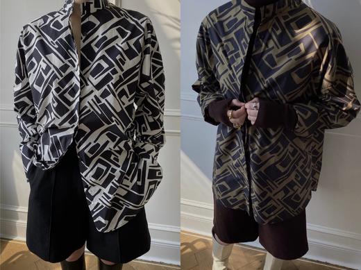 HIDEMI “我们做印花”特殊纸感几何桌椅剪影式印花廓形衬衫 商品图12