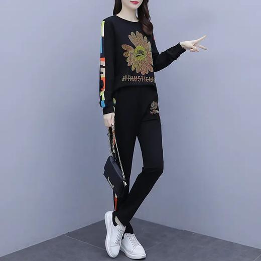 YHSS960765新款潮流时尚雏菊印花烫钻上衣裤子两件套 商品图2