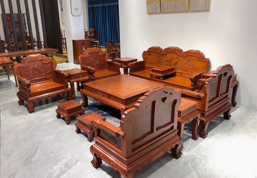 红桥红  家具严选  缅甸花梨（大果紫檀）  【直背 凤凰牡丹弧腿沙发 十三件套】 商品图8