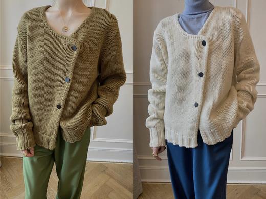 HIDEMI 美利奴羊毛斜门襟设计感开衫 商品图5