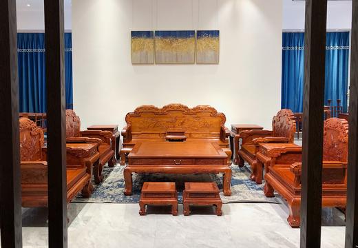 红桥红  家具严选  缅甸花梨（大果紫檀）  【直背 凤凰牡丹弧腿沙发 十三件套】 商品图0