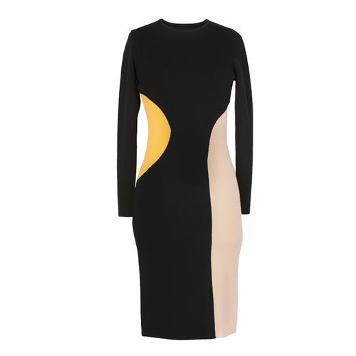 [形状意志]AtelierMissLu趣味设计几何撞色绵羊毛修身高弹连衣裙 商品图4