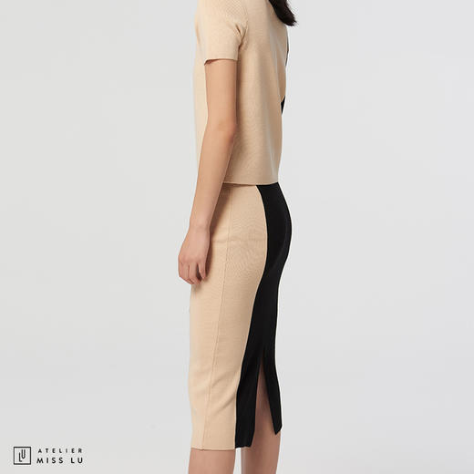 【马赛克黄昏】AtelierMissLu设计师拼色绵羊毛修身高弹半裙 商品图2