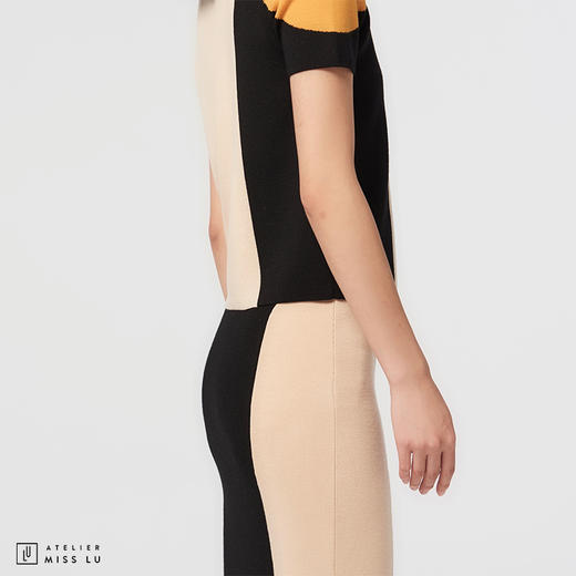 【马赛克黄昏】AtelierMissLu设计师拼色绵羊毛修身高弹半裙 商品图3