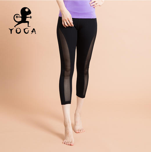 壁虎新款《皎月》双拼接网纱运动瑜伽七分裤清仓不退不换 商品图3