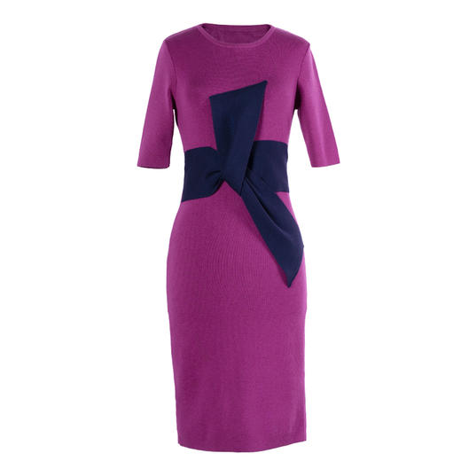 [大叉不差]AtelierMissLu玩味交叉结芍药紫绵羊毛修身高弹连衣裙 商品图4