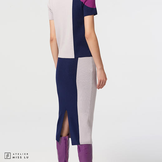 【马赛克黄昏】AtelierMissLu设计师拼色绵羊毛修身高弹半裙 商品图3