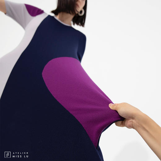 【独立圆月】AtelierMissLu趣味拼色双圆片直筒绵羊毛长款连衣裙 商品图2