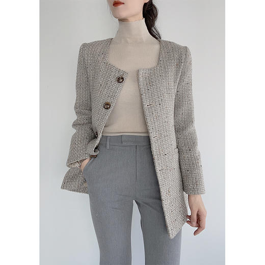 羊毛粗花呢复古方领小香西装外套 商品图1