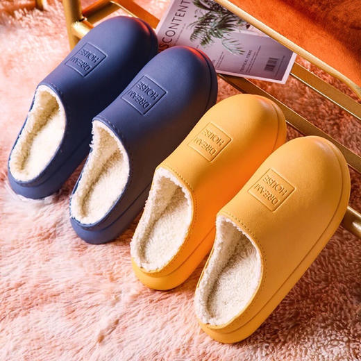 【防水防滑，舒适保暖】棉拖鞋家居鞋羊羔毛拖鞋2020新款秋冬季男女士情侣家用室内防滑厚底居家保暖鞋毛绒拖鞋 商品图4