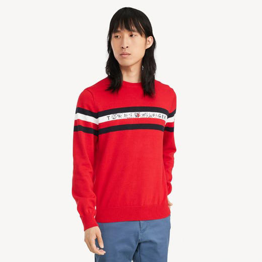 彩条字母 圆领套头针织衫毛衣 T-918 商品图0