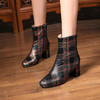 CD-X388-2C秋冬新款圆头粗跟格子短靴 商品缩略图0