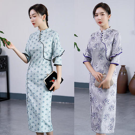 SYK-191044新款复合时尚修身蕾丝长款旗袍 商品图0